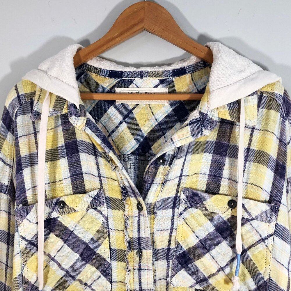 FP We the Free Calico Basin Distressed Yellow & Blue Hoodie Shacket OB9992328 S - Picture 5 of 16